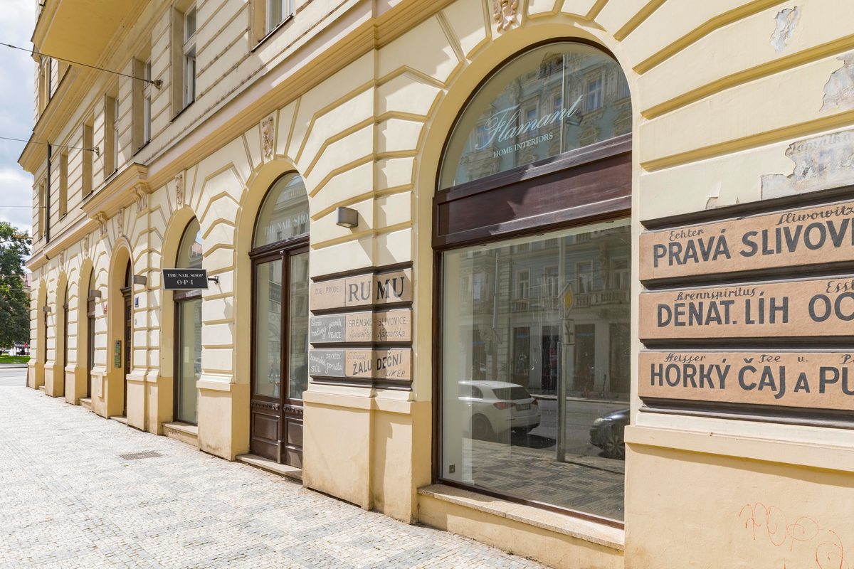 Újezd, historic shopfront detail
